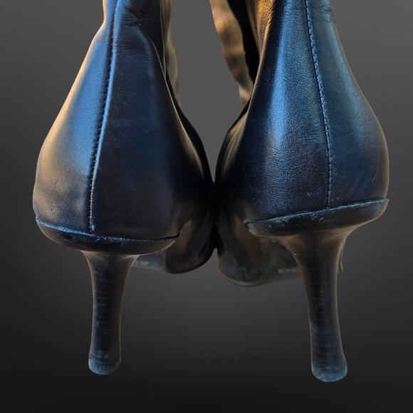 Y2K Aldo Black Leather Boots Pointed Toe Heels Size 37 US 6.5 Snap Buttons - Picture 7 of 10